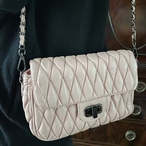 Badgley Mischka Quilted Blush Pink Flap Bag - Channel inspired with Chain Strap